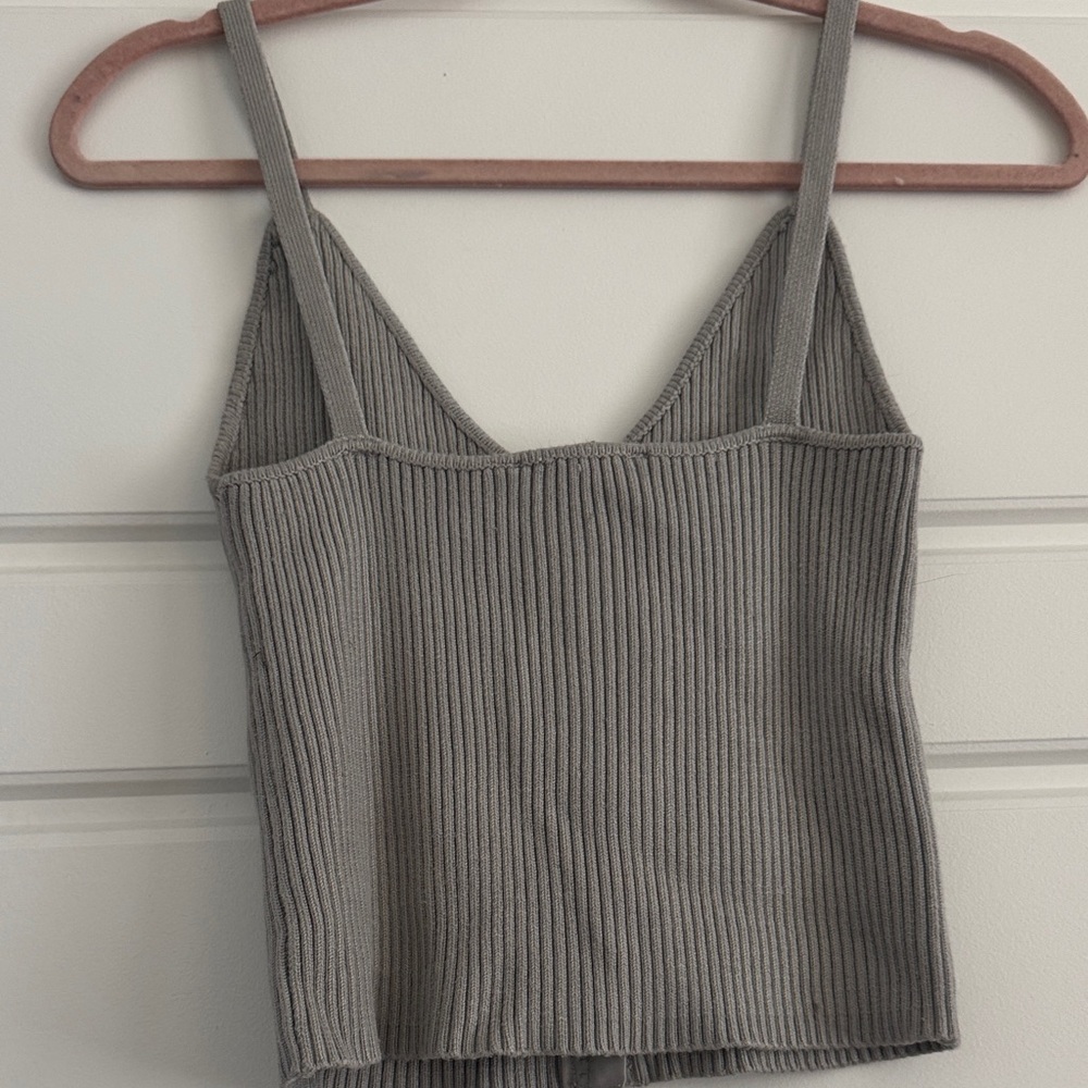 Zara Ribbed Button-Front Cami — Gray - Picture 5 of 5